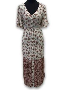 Polagram White Maxi Dress with Brown Floral Print